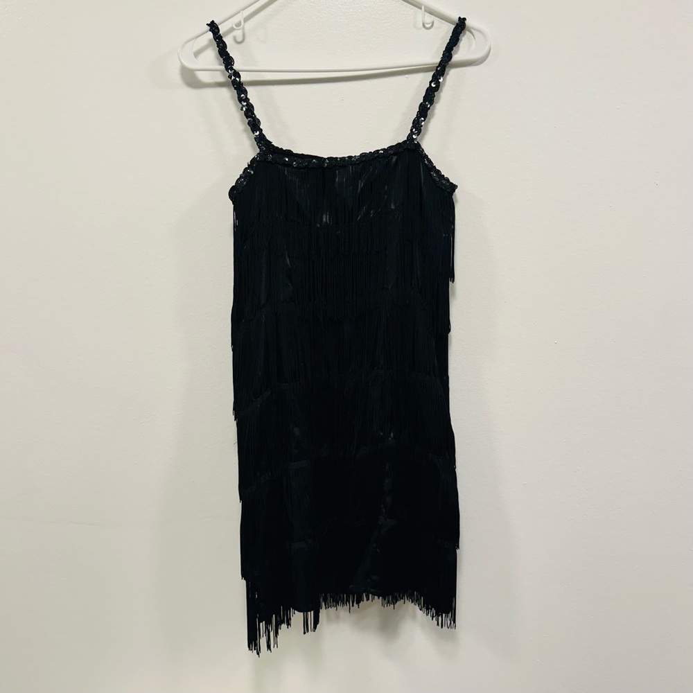 Flapper fringe dress Halloween costume! Black fringe, mini dress size medium!